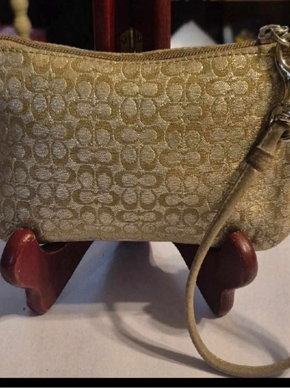 Coach Gold Signature Jacquard Wristlet